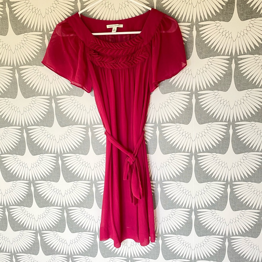 Banana Republic Fuchsia Sheer Dress w Wrap Tie